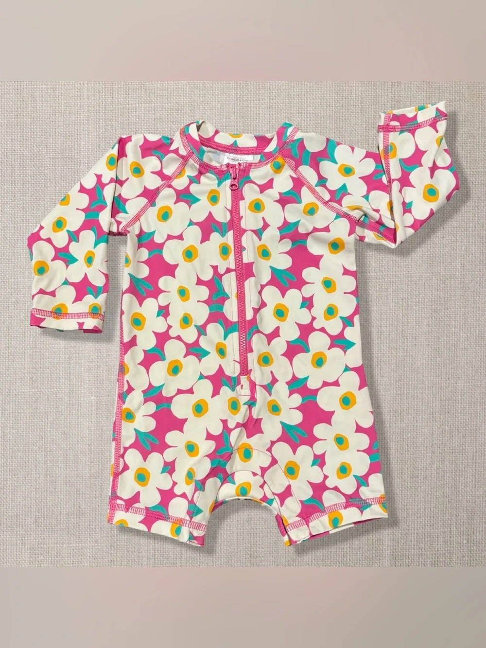 Hanna Andersson Baby Rash Guard Swimsuit 6-12M Bold Poppy Floral UPF 50+